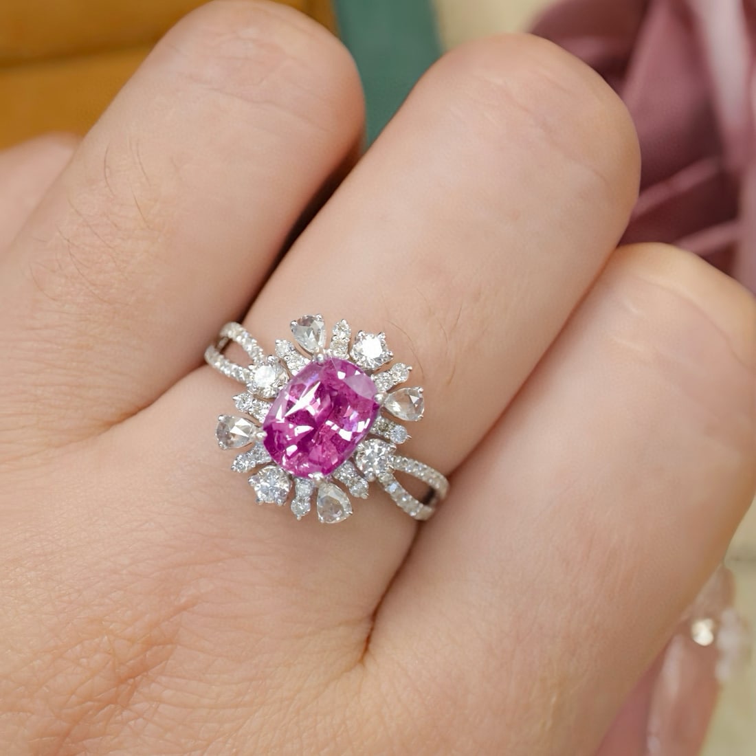 14k Gold 2.22 Ctw Natural Padparadscha Sapphire & Diamond Ring - 5