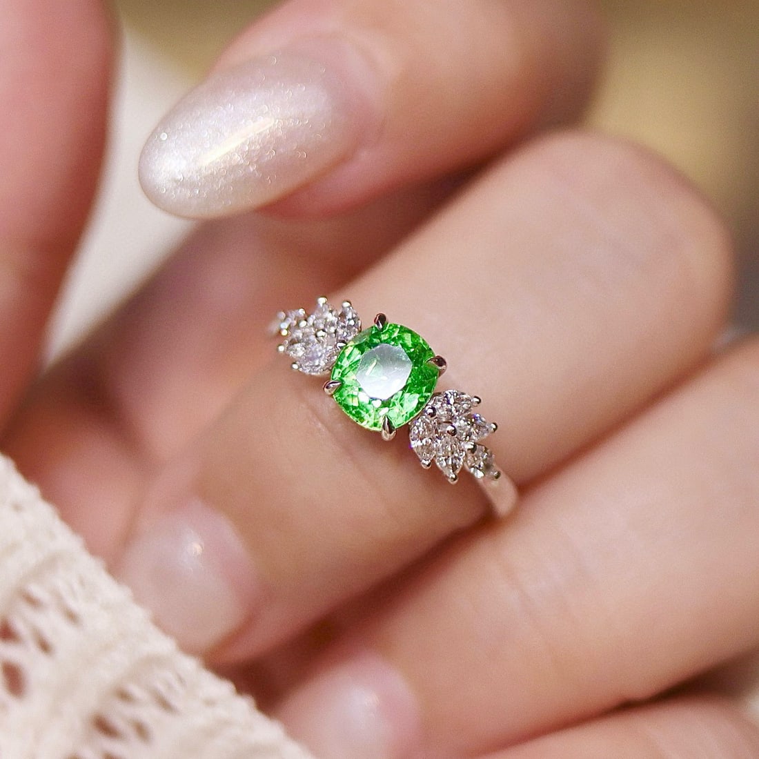 14k Gold 1.62 Ctw Natural Tsavorite & Lab Grown Diamond Ring - 2