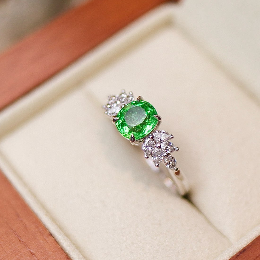 14k Gold 1.62 Ctw Natural Tsavorite & Lab Grown Diamond Ring - 3