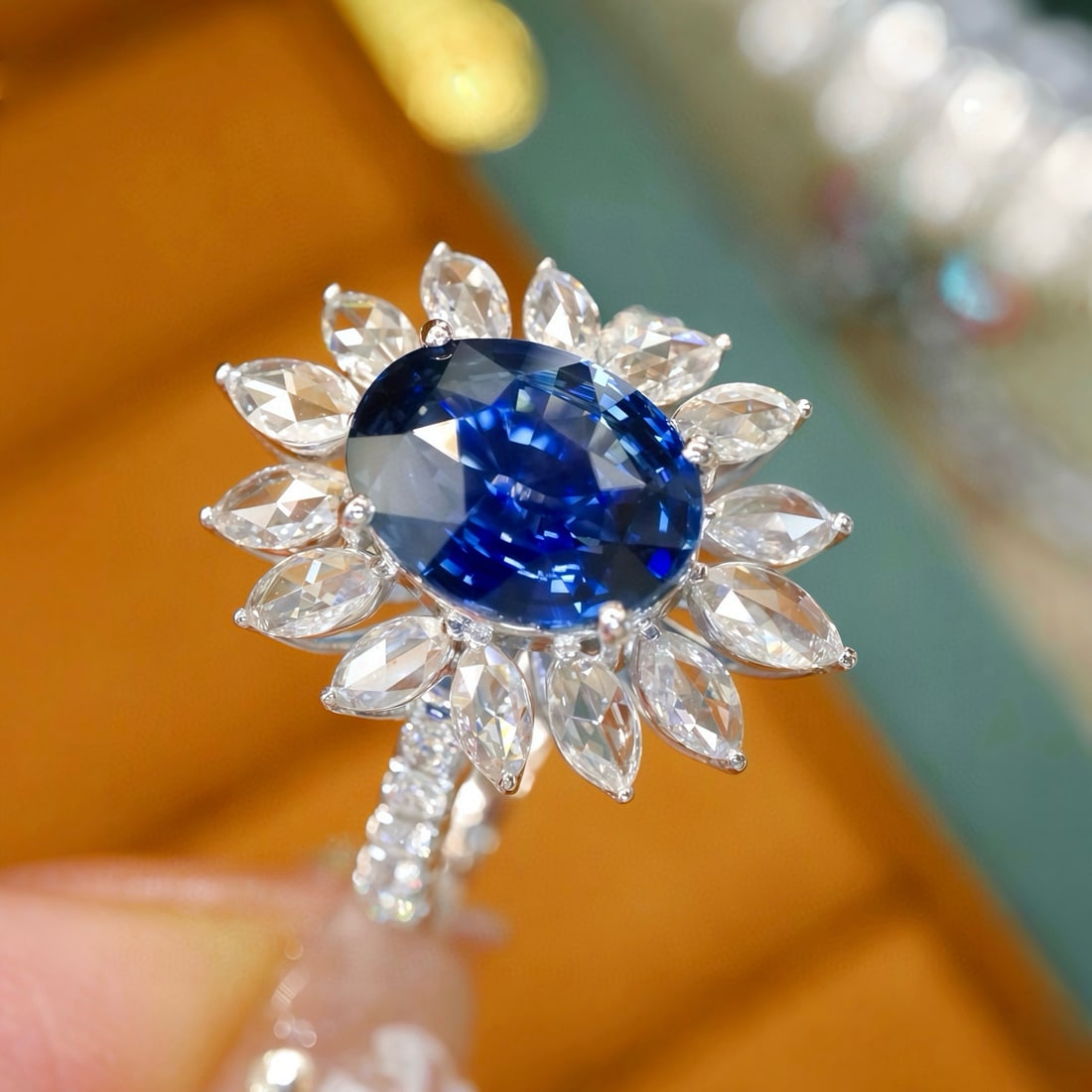 14k Gold 3.32 Ctw Natural Sapphire & Diamond Ring - 2