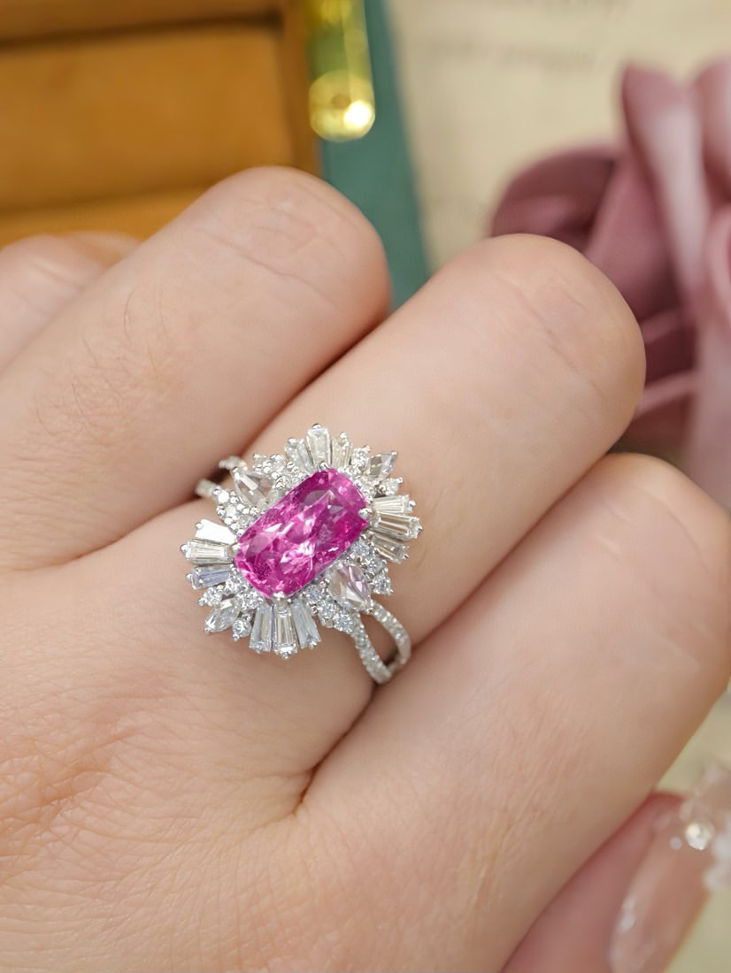 14k Gold 2.77 Ctw Natural Padparadscha Sapphire & Diamond Ring - 5