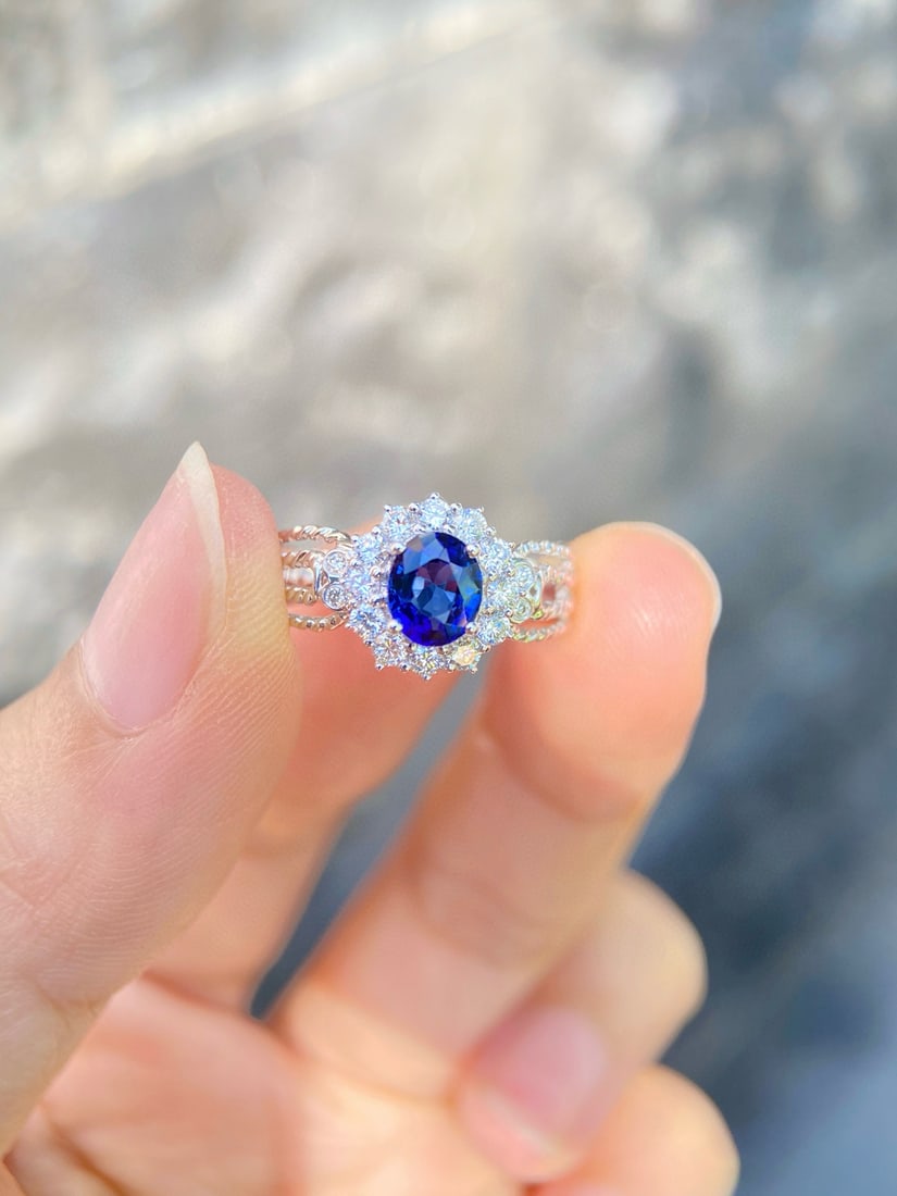 14k Gold 1.97 Ctw Natural Sapphire & Diamond Ring: Ref:231082185 // gold content:14k gold // ring size:7. 25us // // main gemstone:sapphire // shape:oval // carat weight:1. 3ct // color:blue // treatment:natural // // adjacent gemstone 2 : diamond //