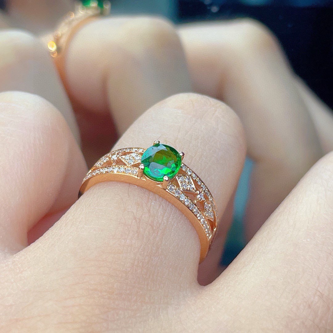 14k Gold 0.9 Ct Natural Tsavorite & Diamond Ring - 4