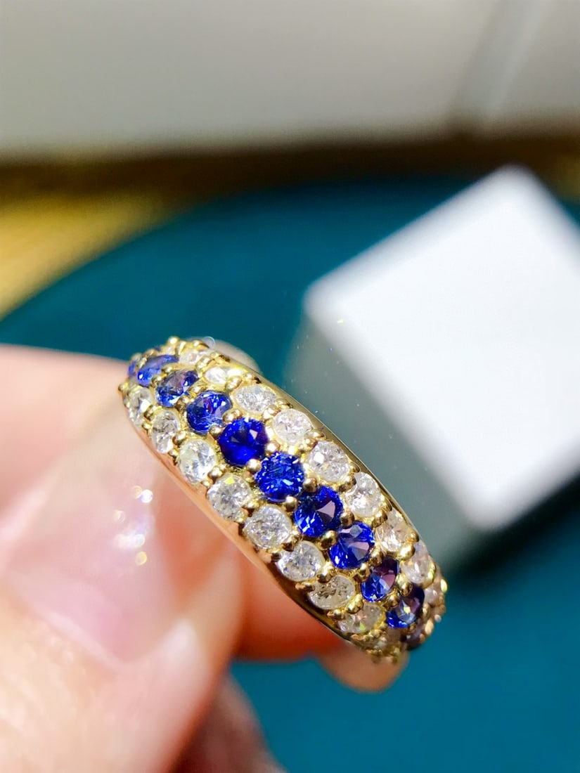 14k Gold 1.271 Ctw Natural Sapphire & Diamond Ring: Ref:231082191 // gold content:14k gold // ring size:7. 25us // // main gemstone:sapphire // shape:round // carat weight:0. 6ct // color:blue // treatment:natural // cut grade:g // // adjacent