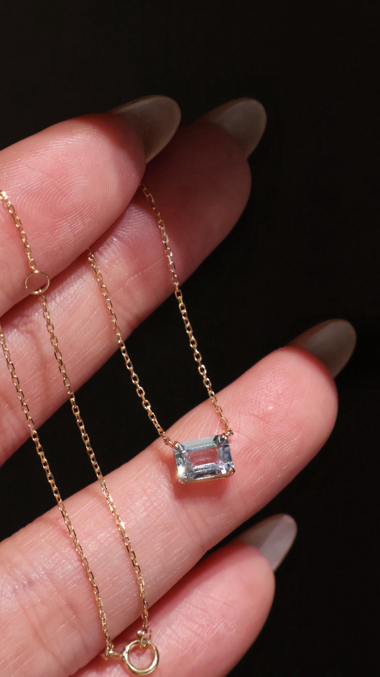 14k Gold 0.85 Ct Natural Aquamarine Necklace - 2