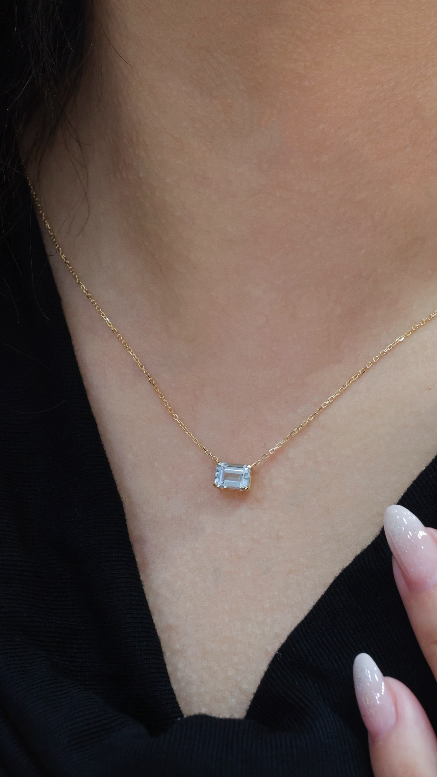 14k Gold 0.85 Ct Natural Aquamarine Necklace - 3