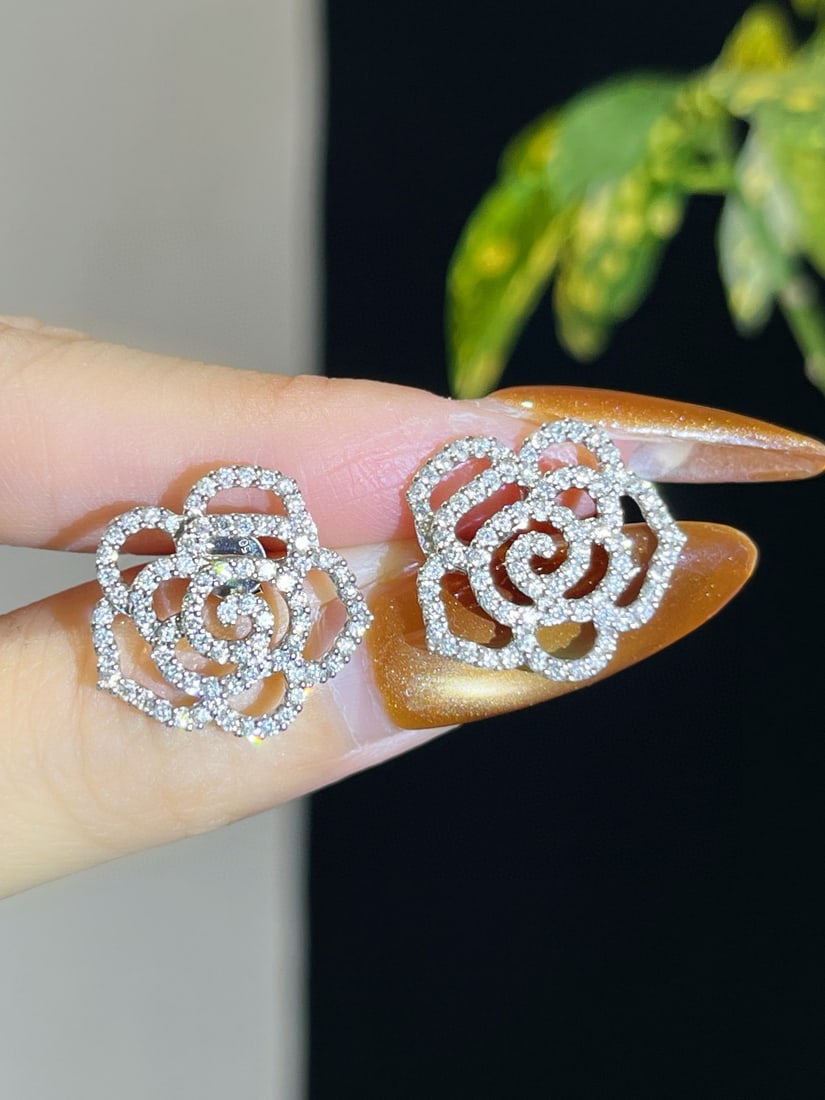 14k Gold 1.04 Ct Natural H Diamond & Flowers Earrings - 5