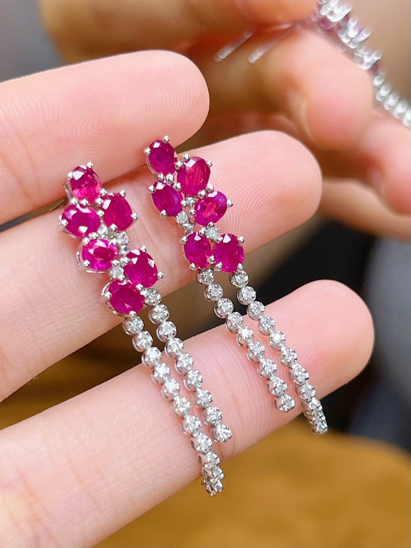 14k Gold 2.90 Ctw Natural Ruby & Diamond Earrings - 2
