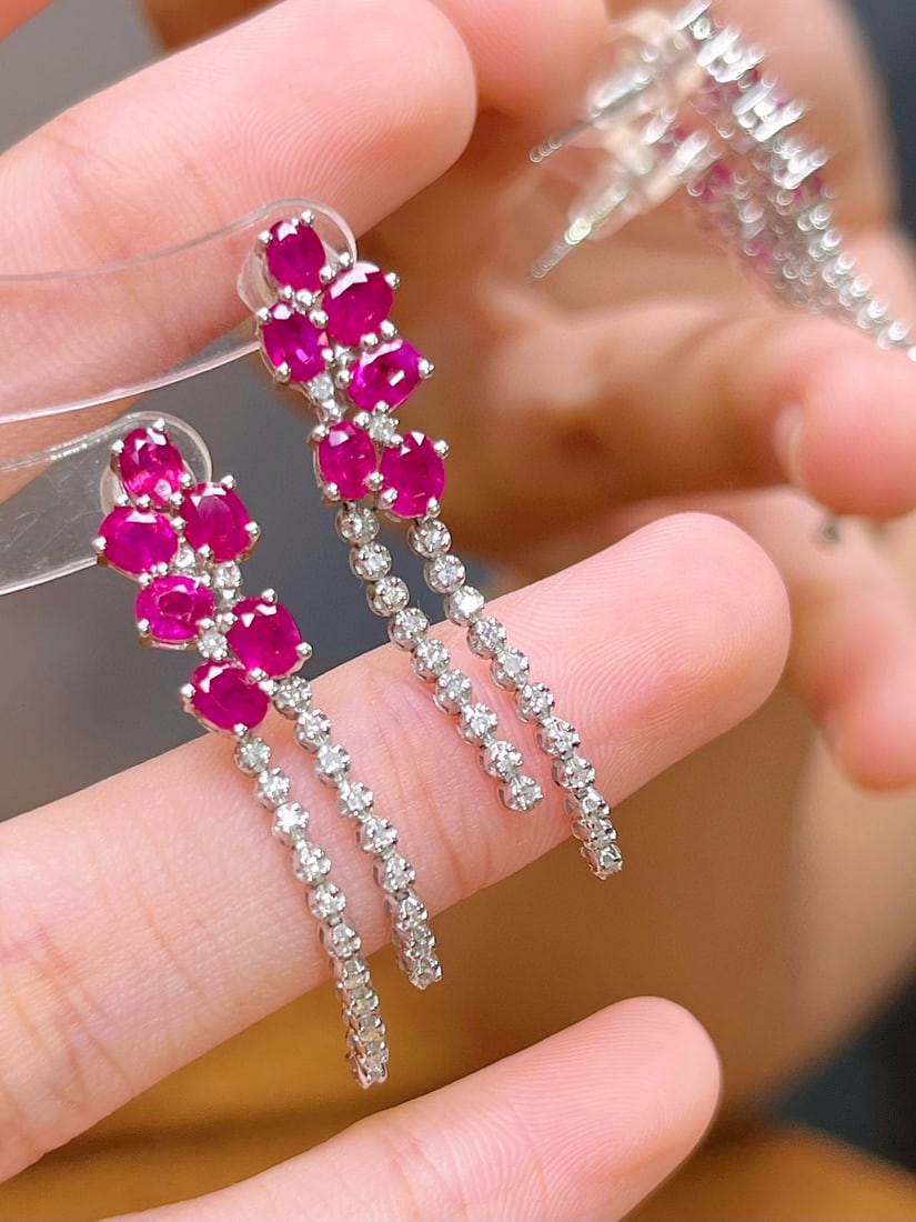 14k Gold 2.90 Ctw Natural Ruby & Diamond Earrings - 3