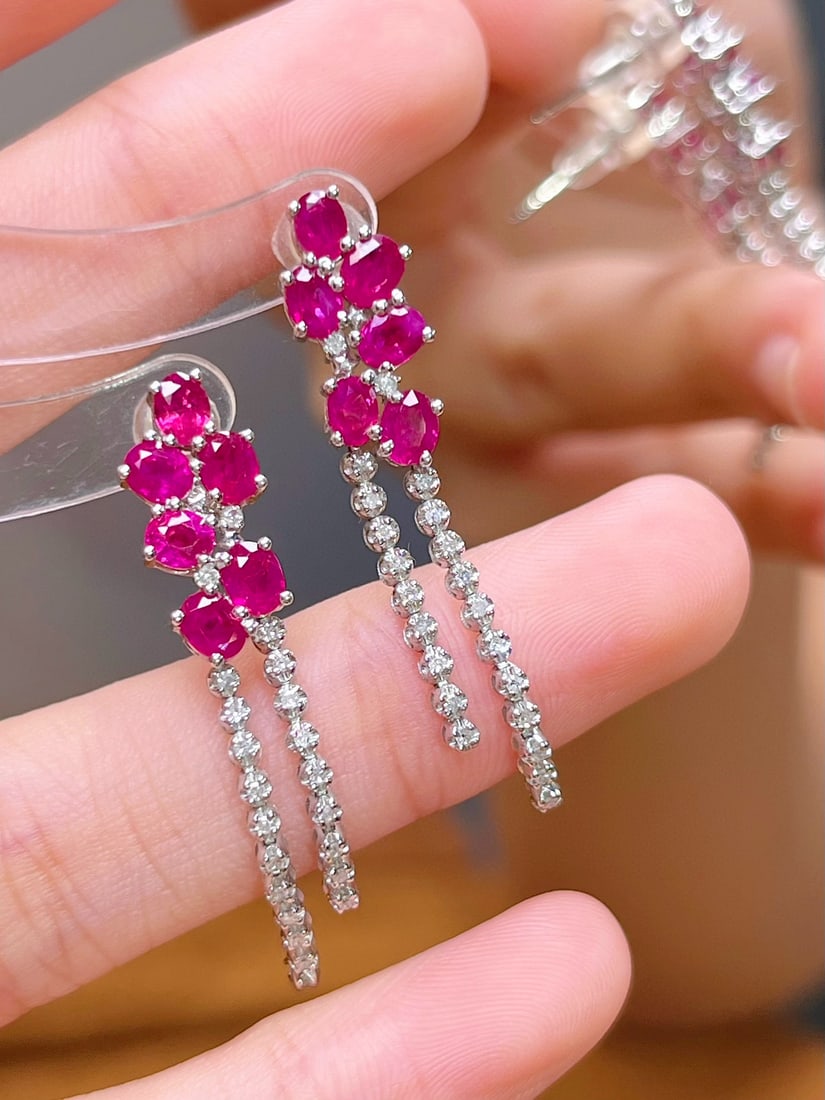 14k Gold 2.90 Ctw Natural Ruby & Diamond Earrings - 4