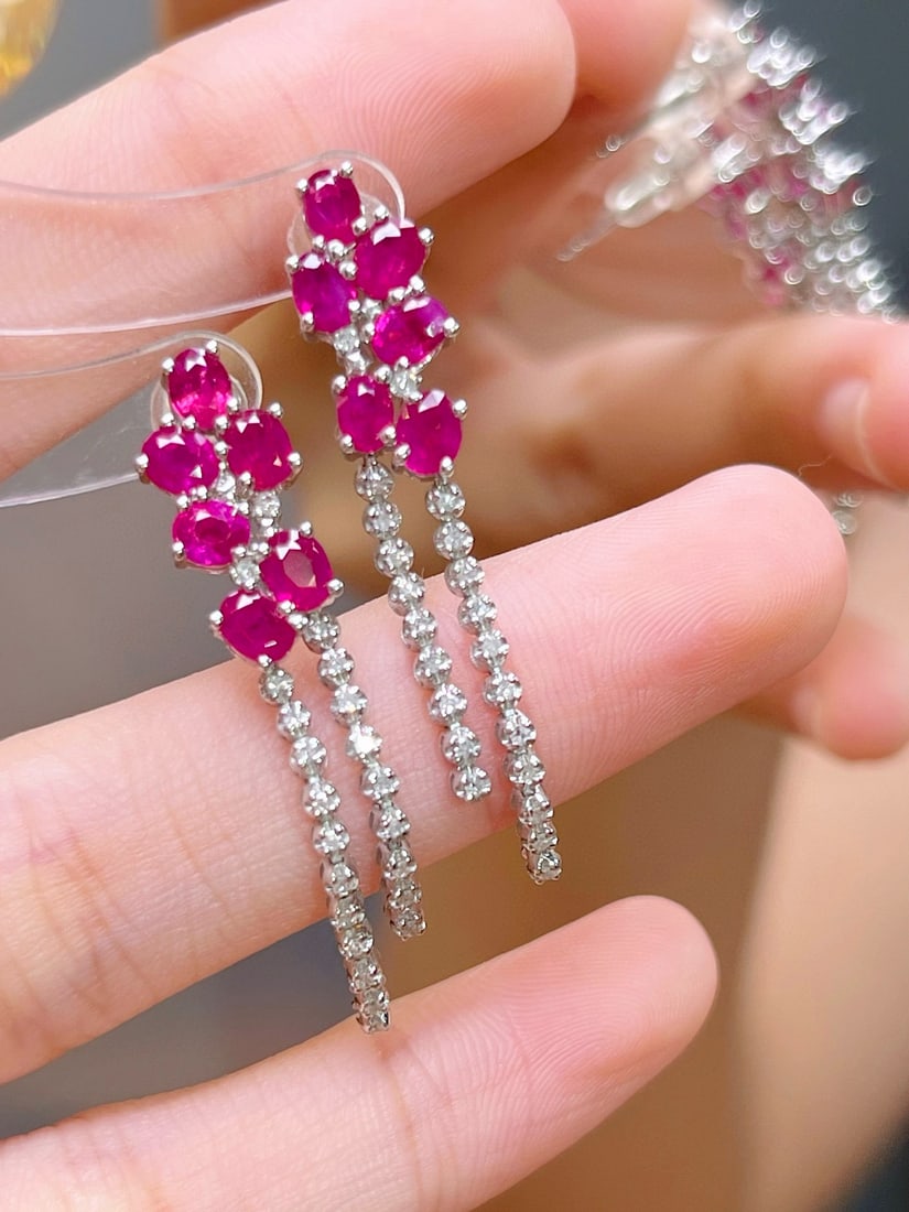 14k Gold 2.90 Ctw Natural Ruby & Diamond Earrings - 5