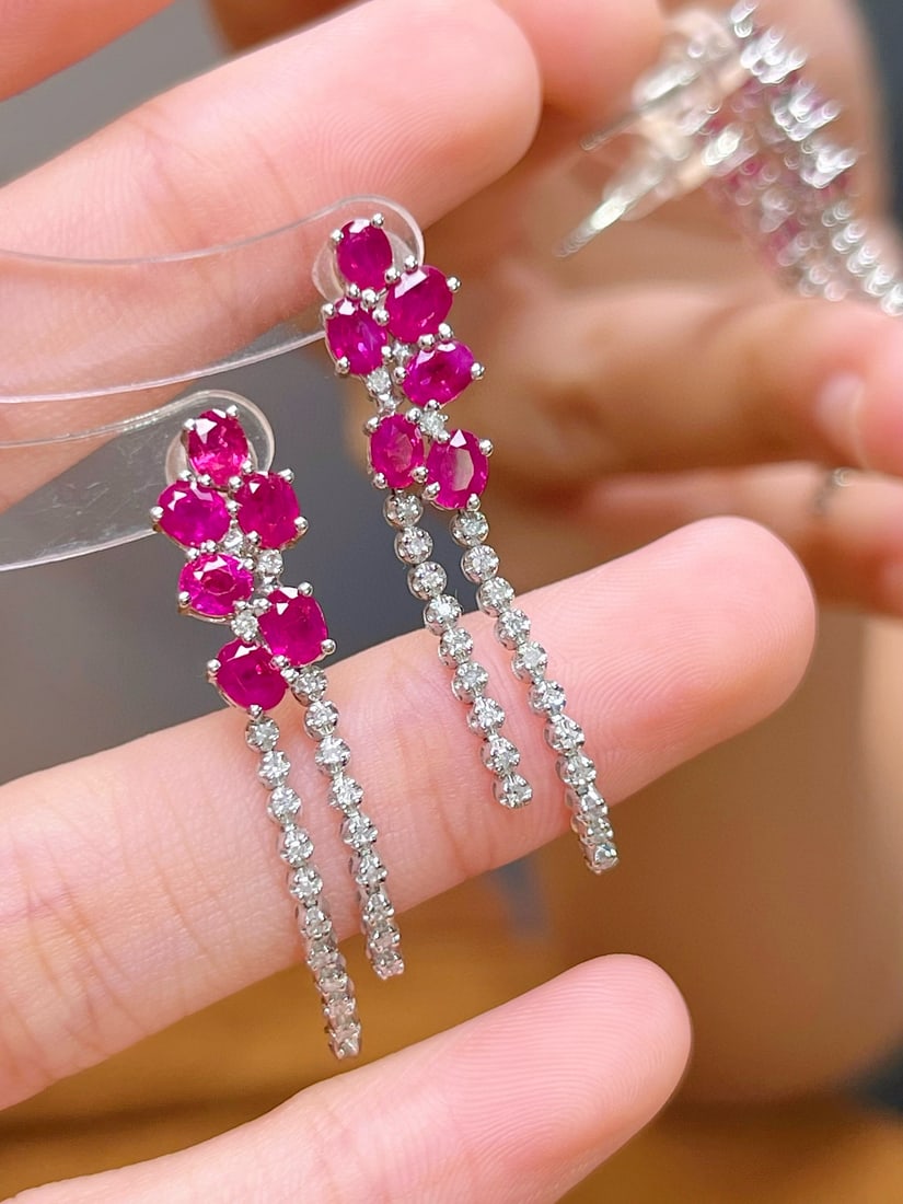 14k Gold 2.90 Ctw Natural Ruby & Diamond Earrings - 6