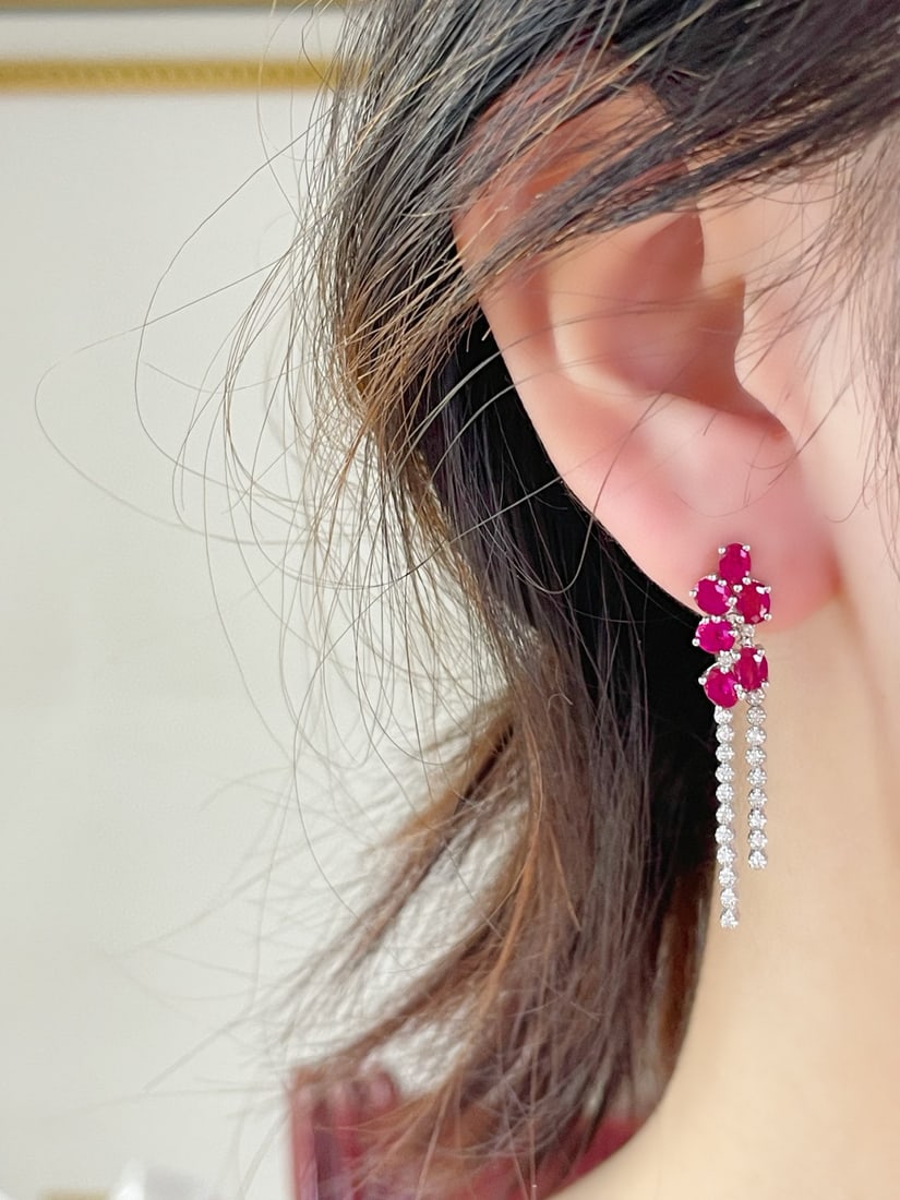 14k Gold 2.90 Ctw Natural Ruby & Diamond Earrings - 7