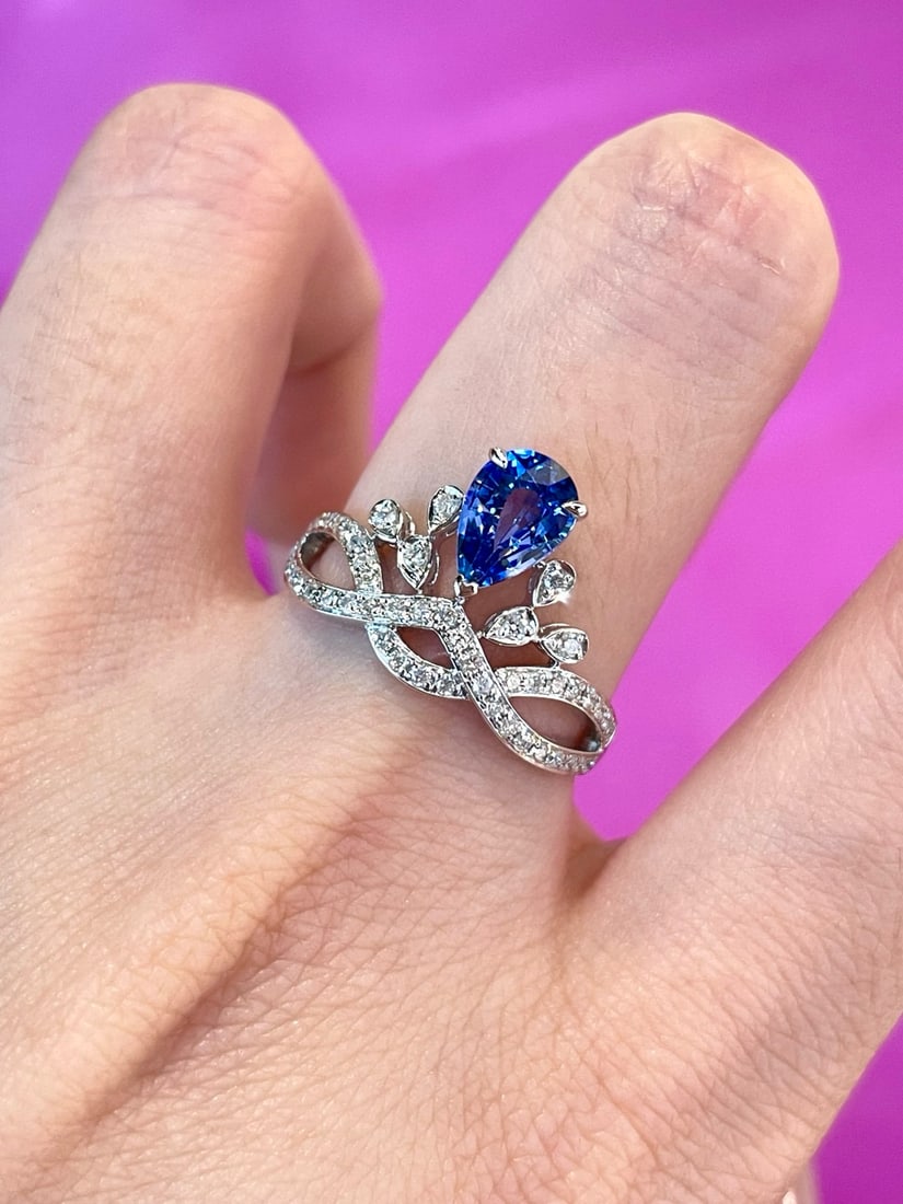 14k Gold 1 Ct Natural Sapphire & Diamond Ring - 4