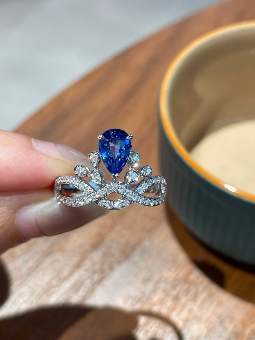 14k Gold 1 Ct Natural Sapphire & Diamond Ring - 6