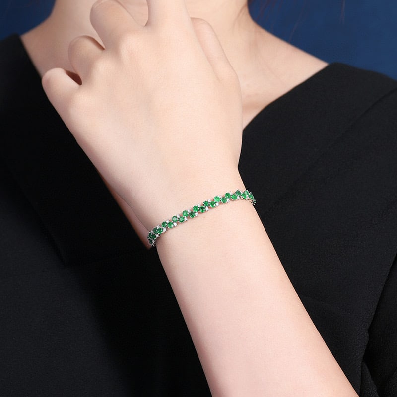 14k Gold 5.54 Ctw Vivid Green Natural Emerald & Diamond Bracelet - 6