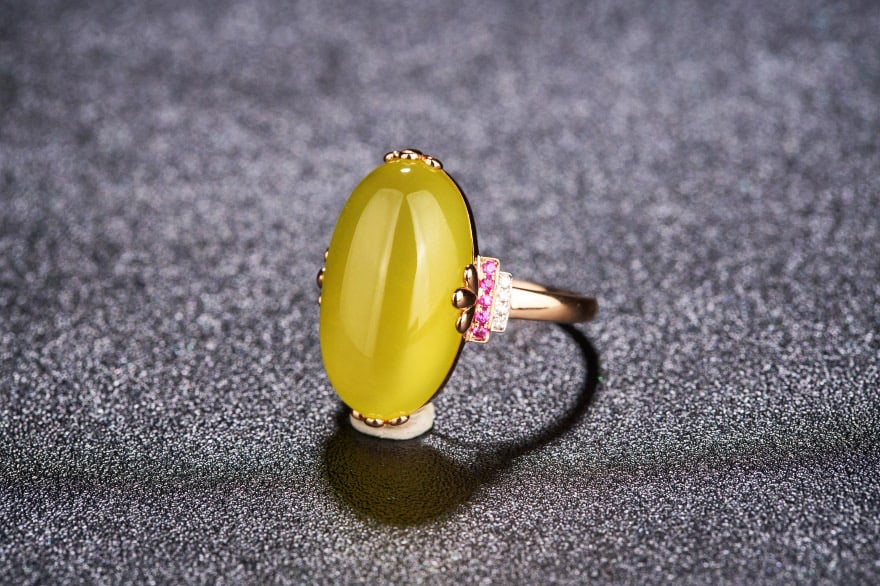 14k Gold 15.1 Ct Natural Prehnite & Diamond & Ruby Ring - 3