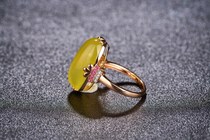 14k Gold 15.1 Ct Natural Prehnite & Diamond & Ruby Ring - 4