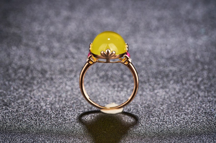 14k Gold 15.1 Ct Natural Prehnite & Diamond & Ruby Ring - 6
