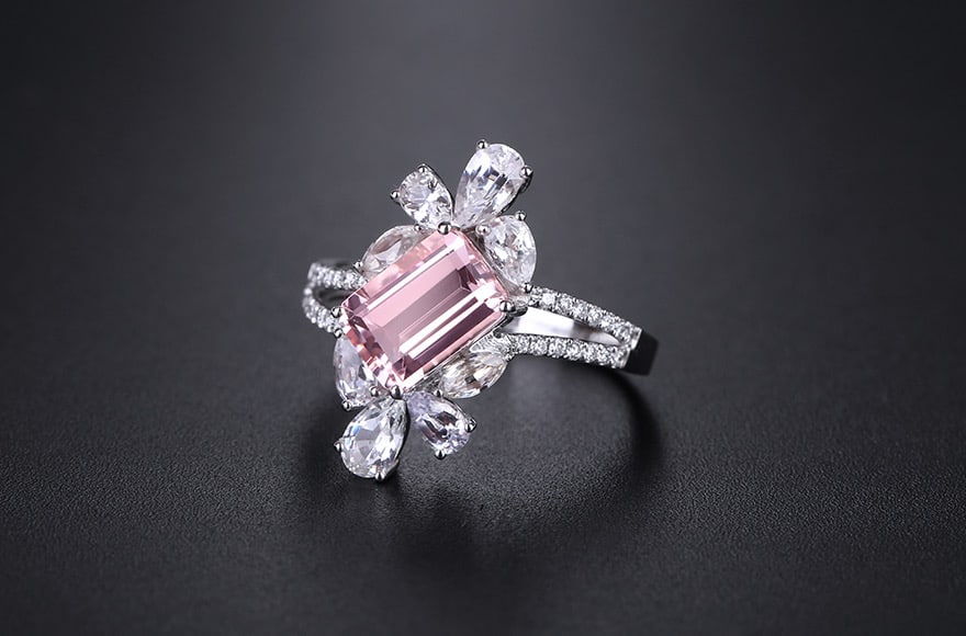 14k Gold 2.82 Ctw Natural Morganite & Sapphire Ring: Ref:231082234 // gold content:14k gold // ring size:7. 25us // // main gemstone:morganite // shape:octagonal // carat weight:1. 54ct // color:pink // treatment:natural // // adjacent gemstone 2 :