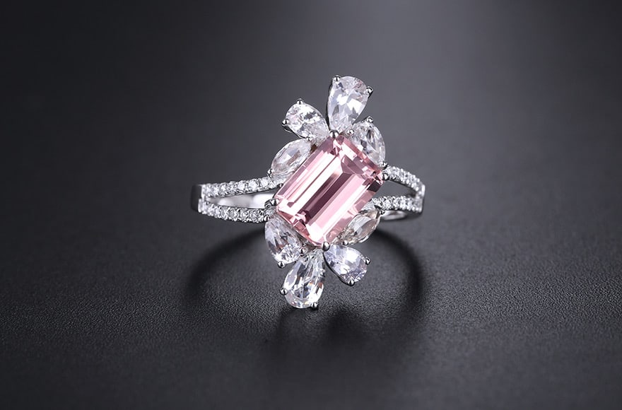 14k Gold 2.82 Ctw Natural Morganite & Sapphire Ring - 2