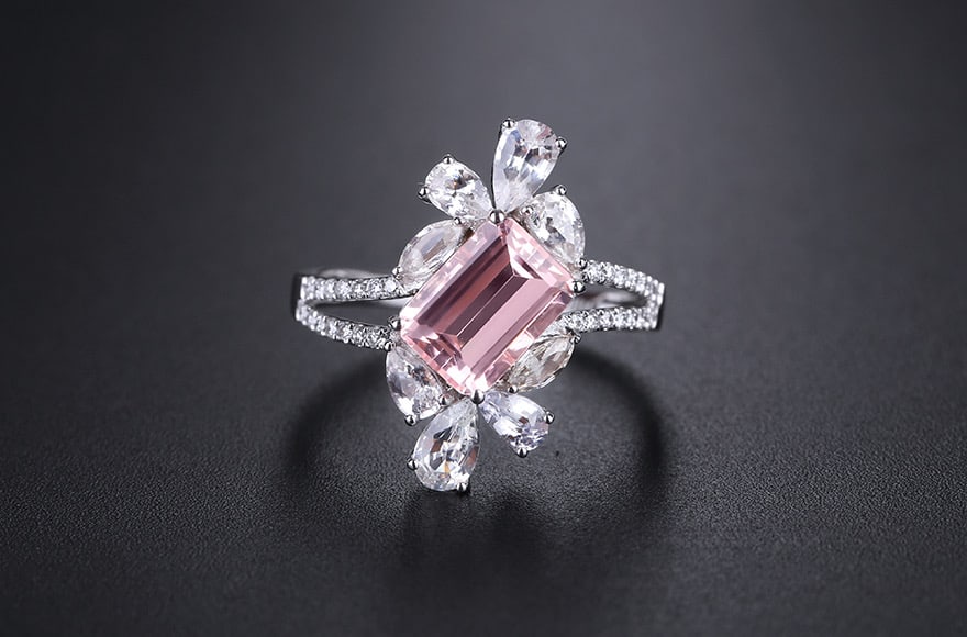 14k Gold 2.82 Ctw Natural Morganite & Sapphire Ring - 3