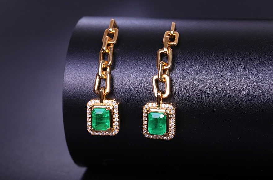 14k Gold 1.27 Ctw Vivid Green Natural Emerald & Diamond Earrings - 3