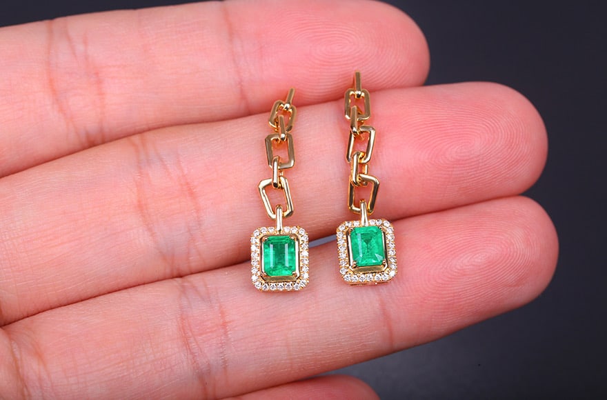 14k Gold 1.27 Ctw Vivid Green Natural Emerald & Diamond Earrings - 6