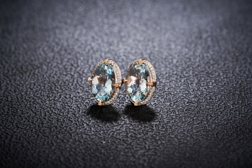 14k Gold 3.66 Ct Natural Aquamarine & Diamond Earrings - 2