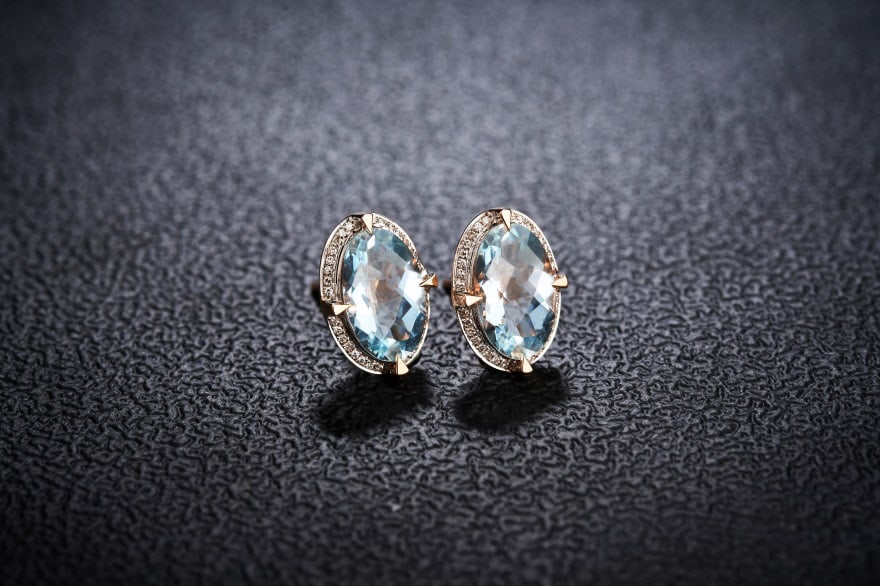 14k Gold 3.66 Ct Natural Aquamarine & Diamond Earrings - 3