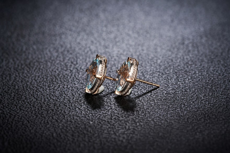 14k Gold 3.66 Ct Natural Aquamarine & Diamond Earrings - 4