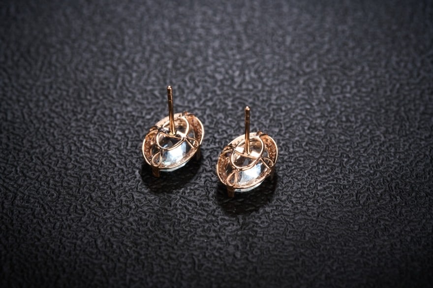 14k Gold 3.66 Ct Natural Aquamarine & Diamond Earrings - 6
