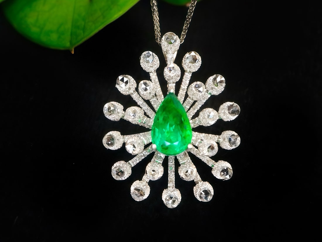 14k Gold 2.02 Ctw Vivid Green Natural Emerald & Diamond Ring/brooch/pendant( Without Chain ): Ref:231082258 // gold content:14k gold // ring size:7. 25us // // main gemstone:emerald // shape:pear // carat weight:1. 01ct // color:vivid green // treatment:natural // // adjacent gemstone 2 :