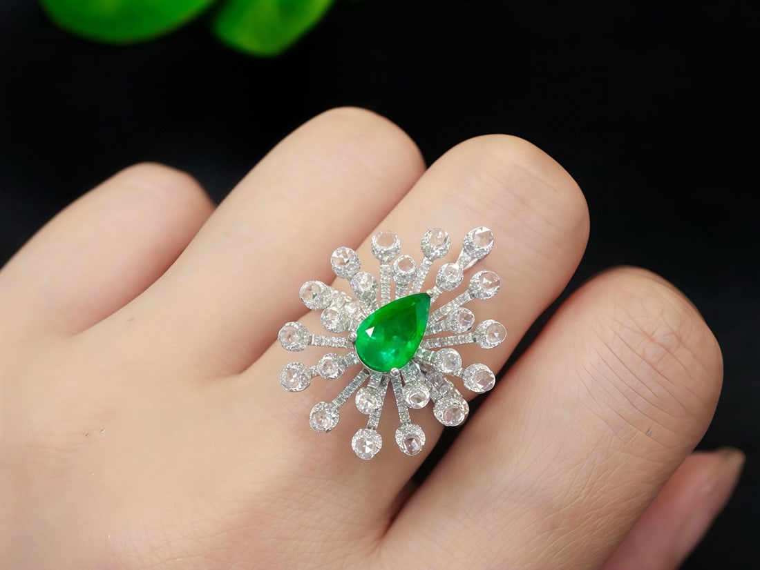 14k Gold 2.02 Ctw Vivid Green Natural Emerald & Diamond Ring/brooch/pendant( Without Chain ) - 4