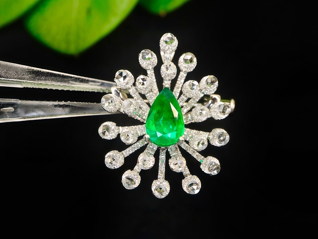 14k Gold 2.02 Ctw Vivid Green Natural Emerald & Diamond Ring/brooch/pendant( Without Chain ) - 6
