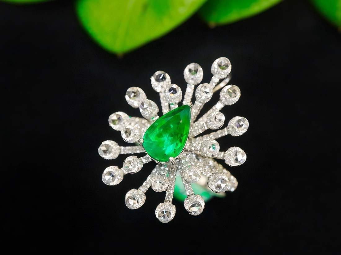 14k Gold 2.02 Ctw Vivid Green Natural Emerald & Diamond Ring/brooch/pendant( Without Chain ) - 7