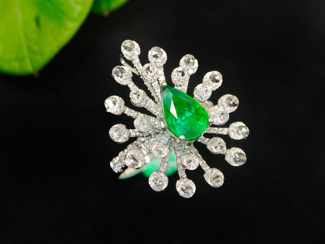 14k Gold 2.02 Ctw Vivid Green Natural Emerald & Diamond Ring/brooch/pendant( Without Chain ) - 8
