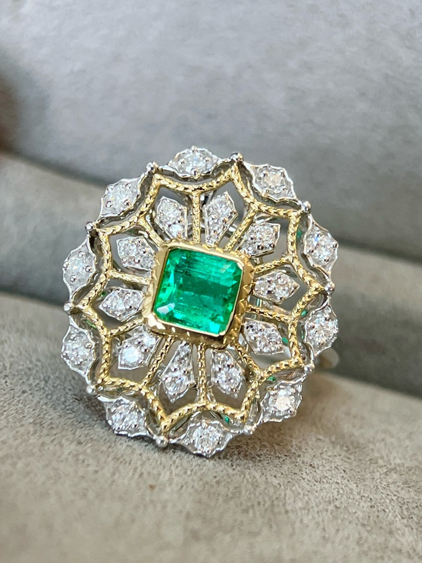 14k Gold 1.01 Ctw Natural Emerald & Diamond Ring - 2