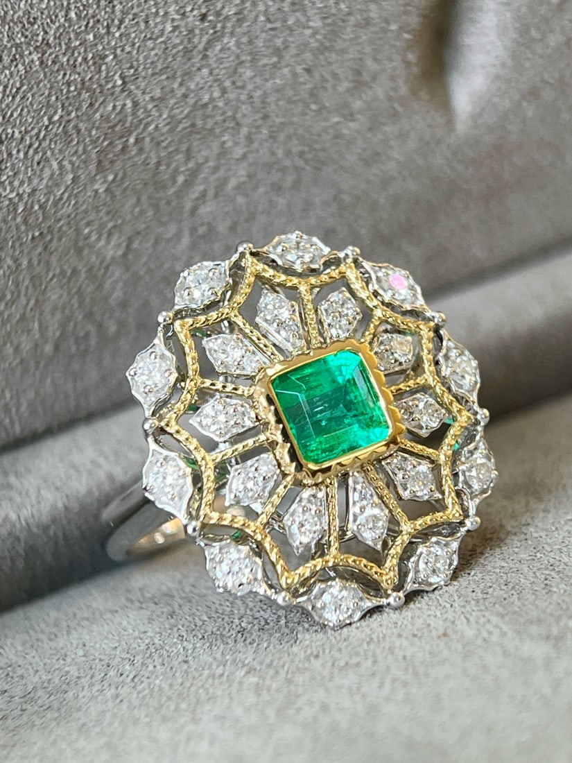 14k Gold 1.01 Ctw Natural Emerald & Diamond Ring - 5