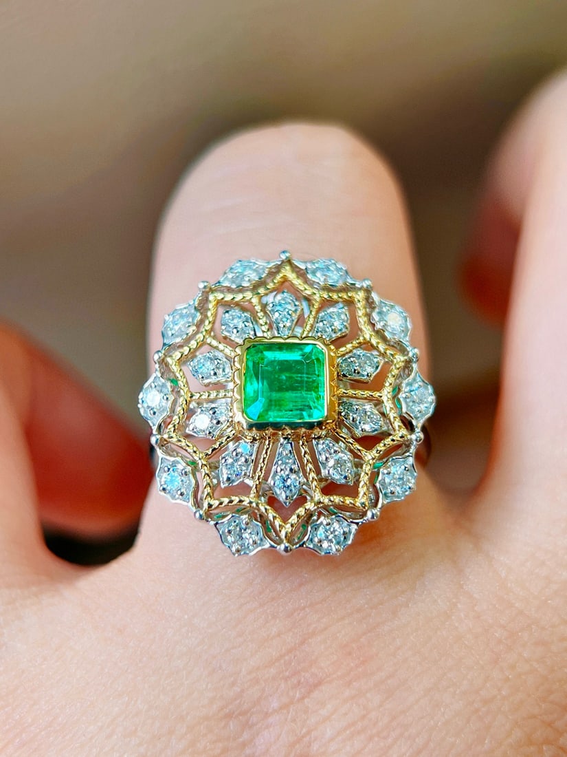 14k Gold 1.01 Ctw Natural Emerald & Diamond Ring - 7