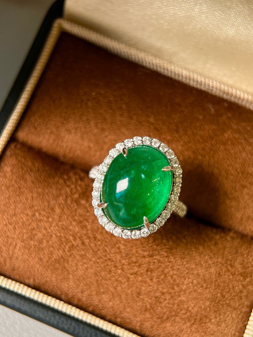 14k Gold 10.80 Ctw Vivid Green Natural Emerald & Diamond Ring/pendant( Without Chain ) - 2