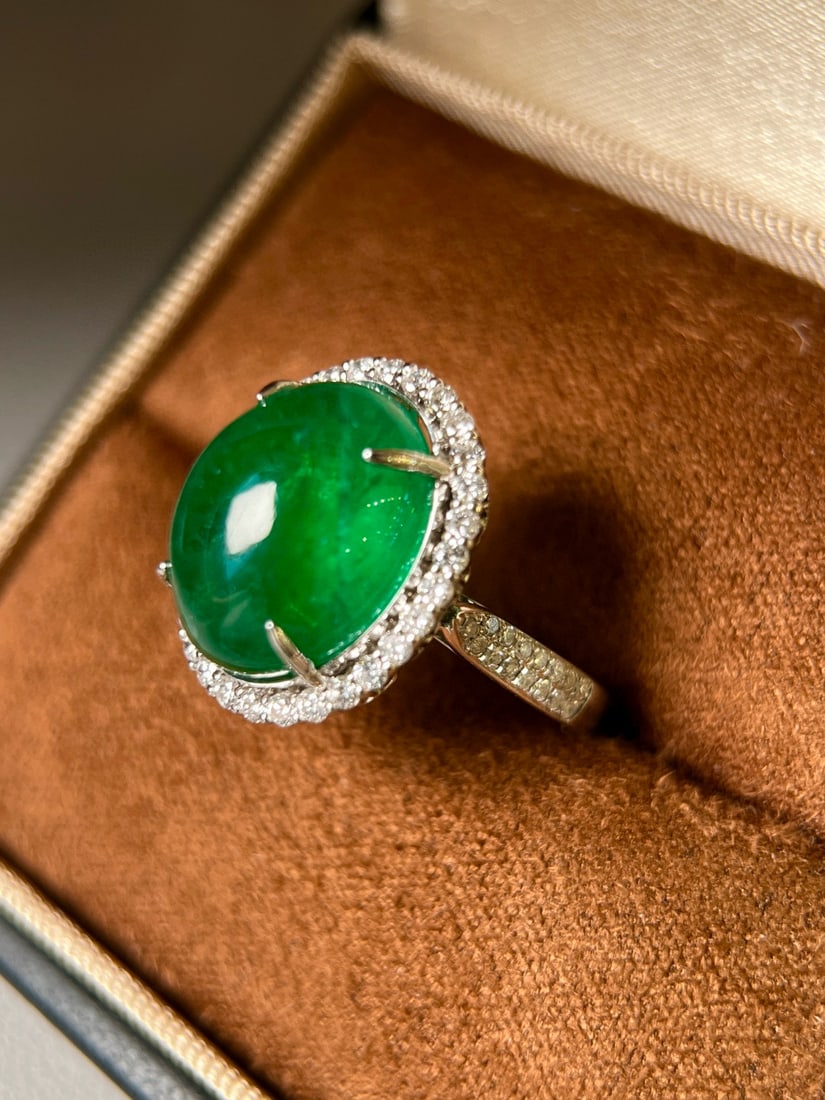 14k Gold 10.80 Ctw Vivid Green Natural Emerald & Diamond Ring/pendant( Without Chain ) - 3