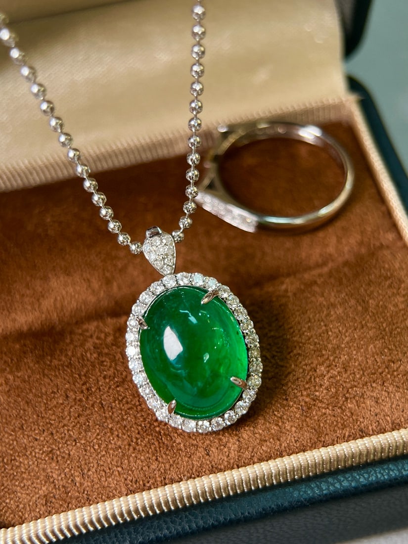 14k Gold 10.80 Ctw Vivid Green Natural Emerald & Diamond Ring/pendant( Without Chain ) - 6