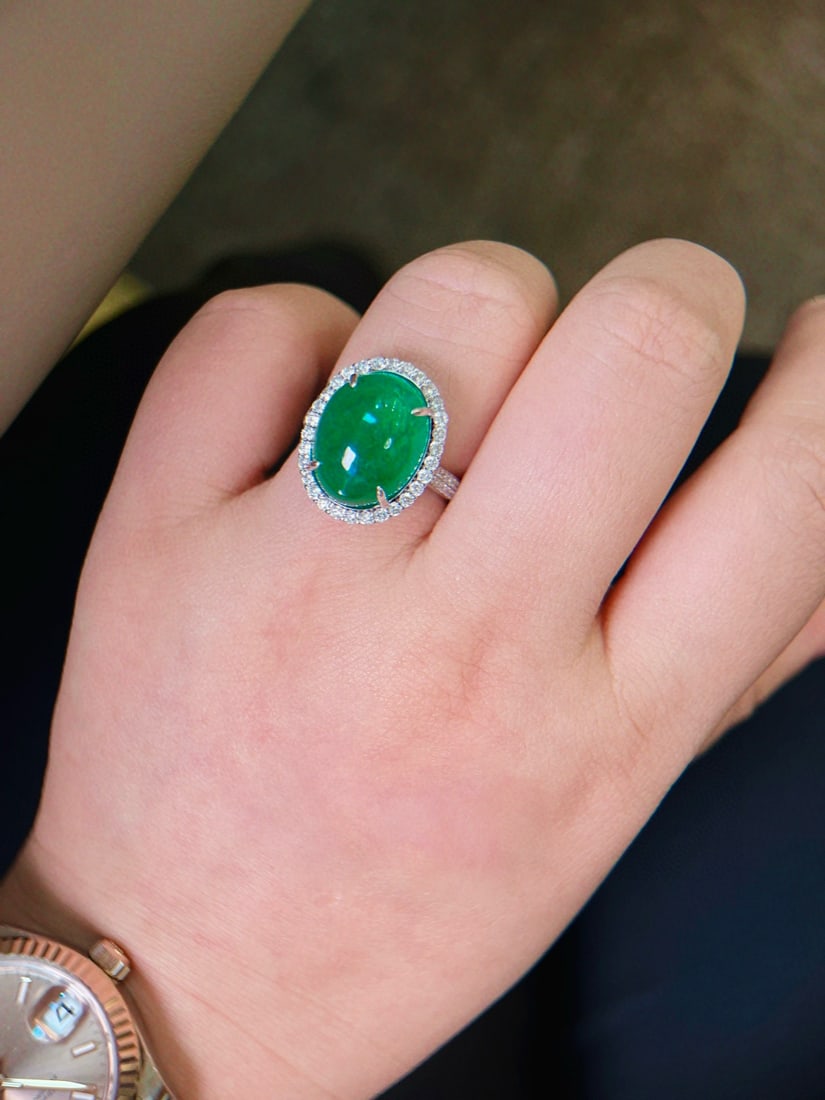 14k Gold 10.80 Ctw Vivid Green Natural Emerald & Diamond Ring/pendant( Without Chain ) - 7