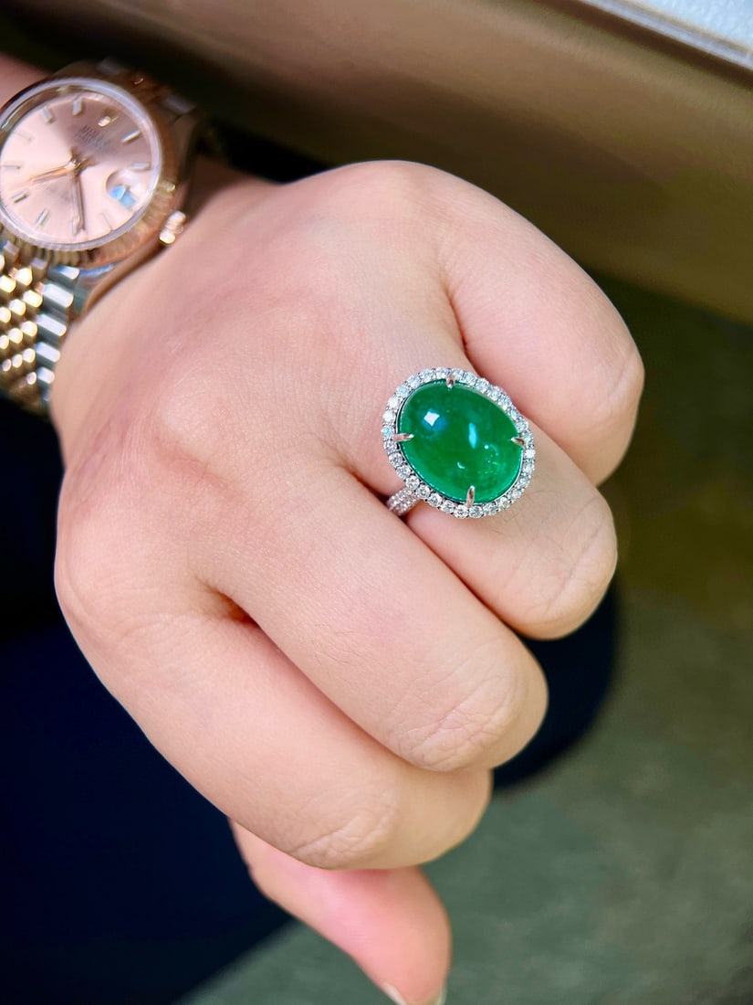 14k Gold 10.80 Ctw Vivid Green Natural Emerald & Diamond Ring/pendant( Without Chain ) - 8