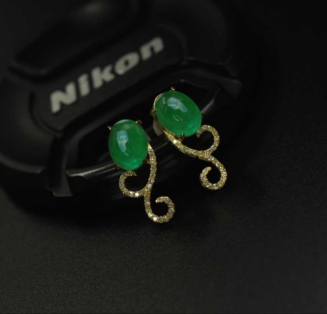14k Gold 3.05 Ct Natural Emerald & Diamond Earrings - 4