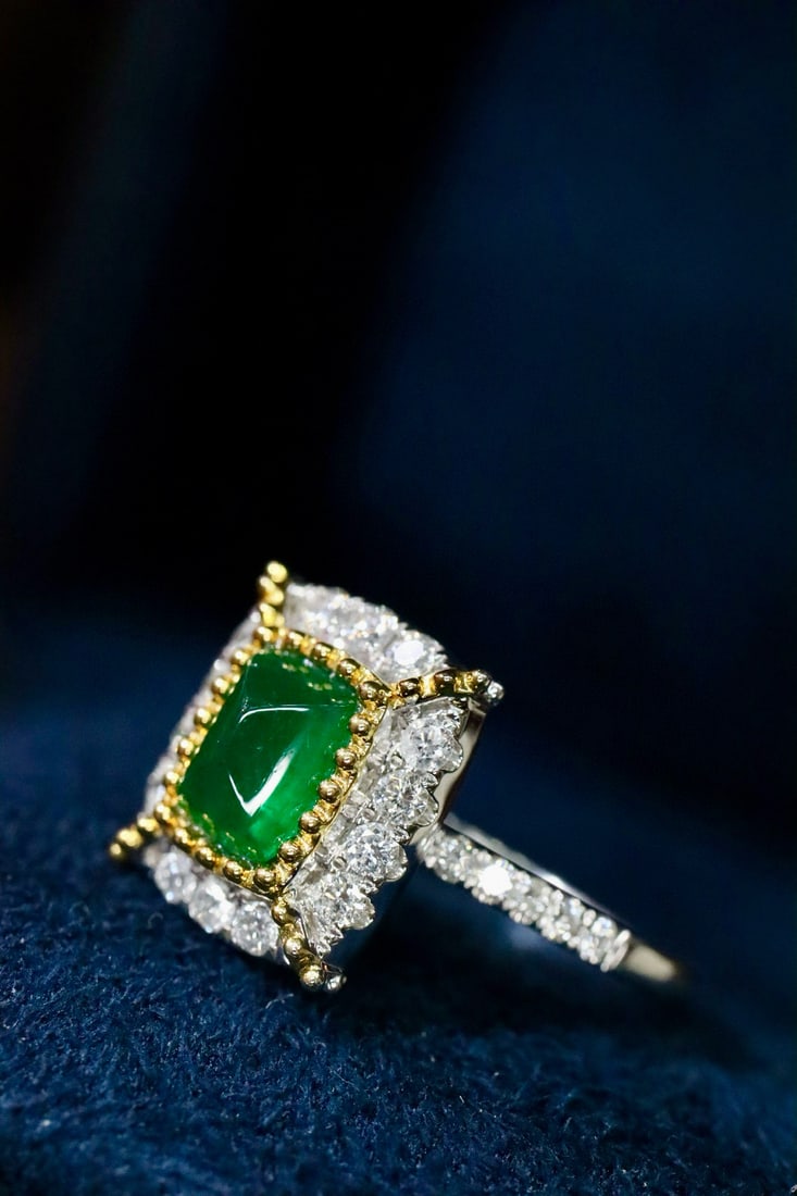 14k Gold 1.14 Ctw Vivid Green Natural Emerald & Diamond Ring - 4