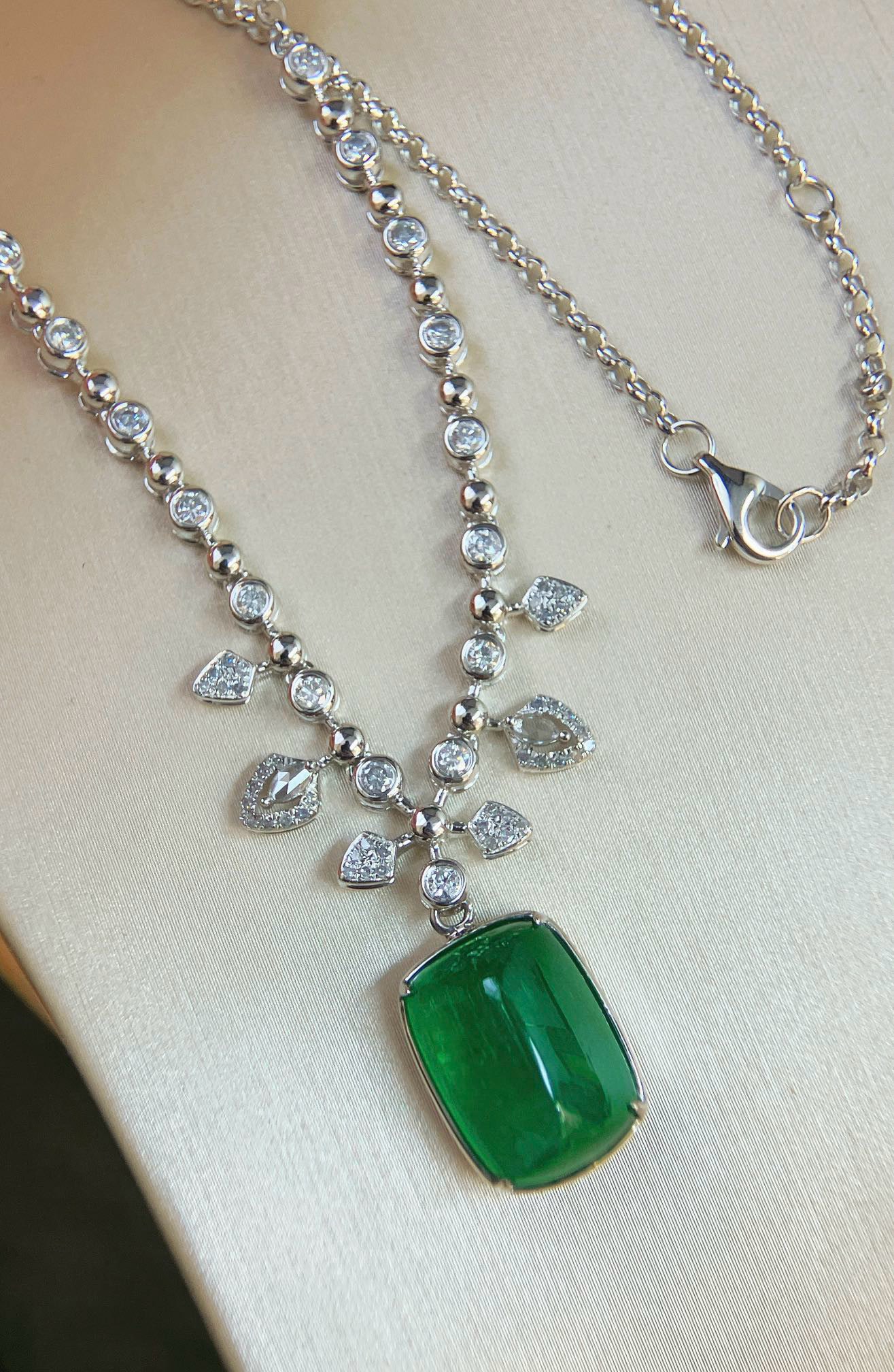 14k Gold 10.36 Ctw Vivid Green Natural Emerald & Diamond Necklace - 8