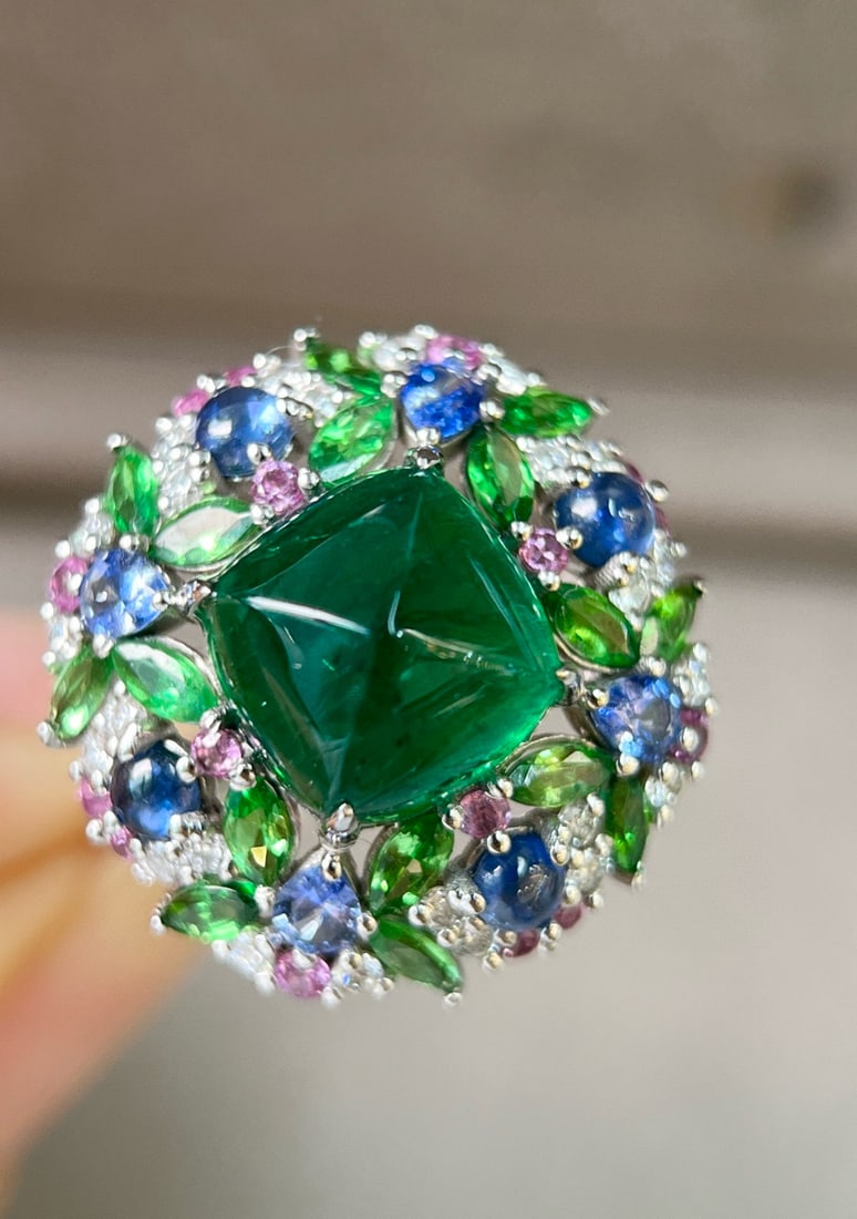 14k Gold 4.93 Ctw Vivid Green Natural Emerald & Diamond Ring - 3
