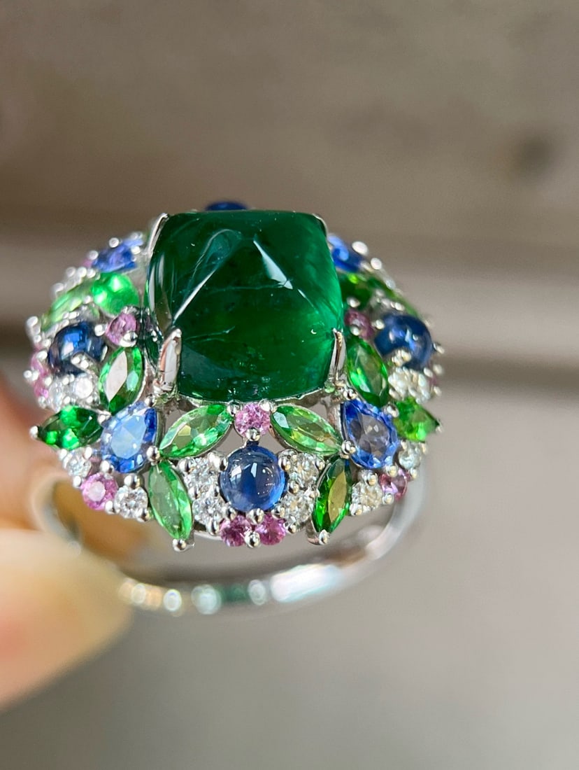 14k Gold 4.93 Ctw Vivid Green Natural Emerald & Diamond Ring - 5